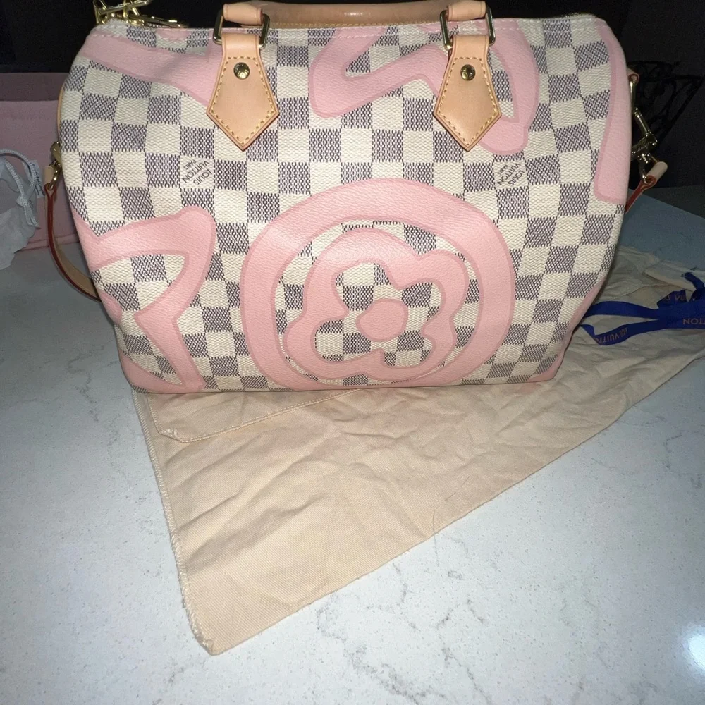 AUTHENTIC Louis Vuitton Damier Azur Tahitienne Speedy Bandoulière 30 w/ Strap - Picture 4 of 11
